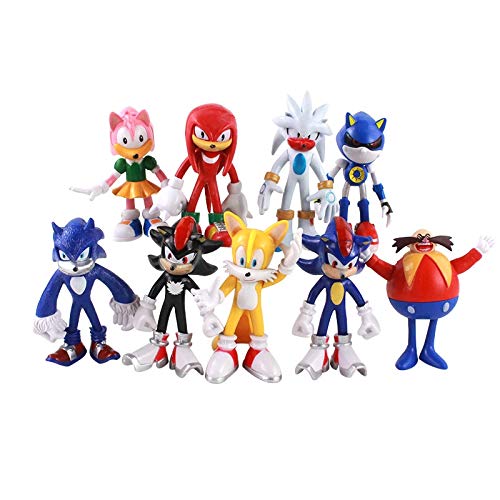LINJIA Sonic Toys 10-13cm 9pcs/lot Sonic Figure Boom Rare Dr Eggman Modelo de PVC Juguete Sonic Shadow Tails Personajes Regalo para Niños
