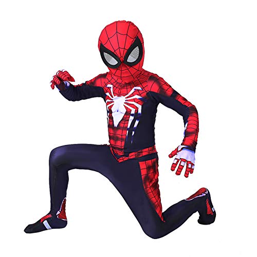 LINLIN Boys Superhero PS4 Spiderman Trajes Unisex Adultos Niños Performance Jumpsuit Lycra Spandex Zentai Body Halloween Cosplay Medias,Red- Kid S 115~125cm