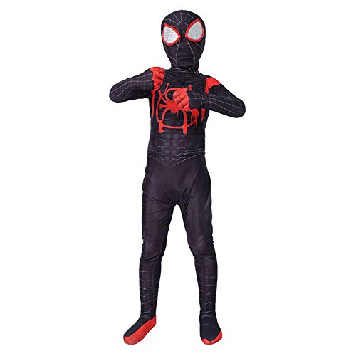 LINLIN Spiderman Miles Morales Máscara Body Suit Zentai Super Heros Spider-Man Supsuit Halloween Cosplay Disfraces para Hombres niños,Black- Kid M 125~135cm