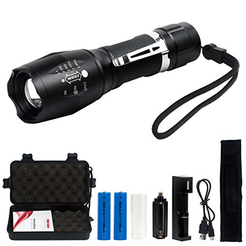 Linterna LED Recargable 2000Lumen Alta Potencia T6 de enfoque ajustable portátil resistente al agua Camping linterna 5 Modo de luz, 2 x Batería incluidas,Carga USB Linterna LED Recargable 2000Lumen Alta Potencia T6 de enfoque ajustable portátil resistente al agua Camping linterna 5 Modo de luz, 2 x Batería incluidas,Carga USB