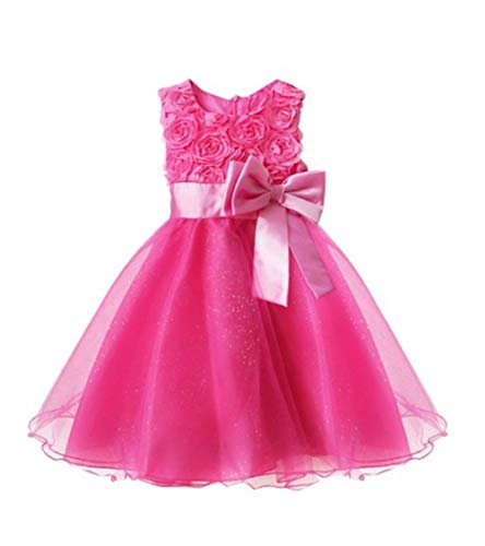 Live it Stylet it Vestido de Dama de Honor para niña, sin Mangas, diseño de Rosas con Lazo, Color Azul Rosa Hot Pink 8-9 A̱os