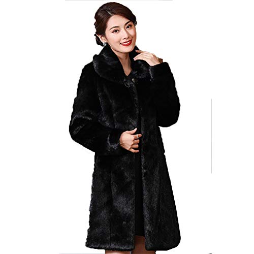 LJYY Invierno Femenino de la Capa de la Chaqueta Caliente de Visita de Moda de la Solapa de la Manga Larga Elegante Exquisito de Perfil bajo,Black-XXXXL