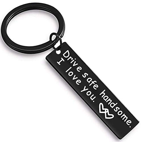 Llavero de metal negro, recordatorio de conducción segura, para papá, novio, marido, letra en inglés. Llavero de metal negro, recordatorio de conducción segura, para papá, novio, marido, letra en inglés.