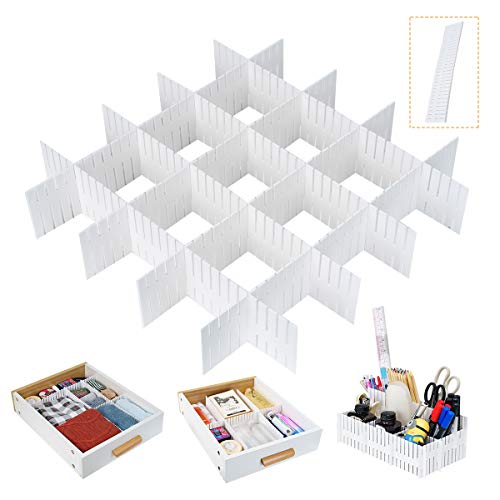 Locisne 32 piezas divisores de cajones de rejilla ajustables, separador de armario de plástico DIY Contenedor organizador ordenado para ropa interior Calcetines Cinturón Suministros de oficina, Blanco Locisne 32 piezas divisores de cajones de rejilla ajustables, separador de armario de plástico DIY Contenedor organizador ordenado para ropa interior Calcetines Cinturón Suministros de oficina, Blanco