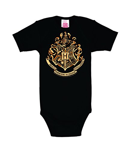 Logoshirt Pelicula - Harry Potter - Hogwarts - Emblema - Body para bebé - Pelele para bebé - Negro - Diseño Original con Licencia, Talla 62/68, 3-6 Meses