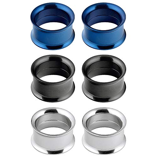Longbeauty - 3 pares de pendientes de acero inoxidable para dilataciones, varios colores a elegir, StilB:Schwarz&Silber&Blau, 12 mm