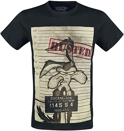Looney Tunes Coyote - Mugshot Hombre Camiseta Negro L, 100% algodón, Regular