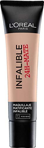 L'Oréal Paris 24H Mate, Base Maquillaje Matificante Larga Duración, Tono de Piel Claro 13 Beige Rosé - 35 ml