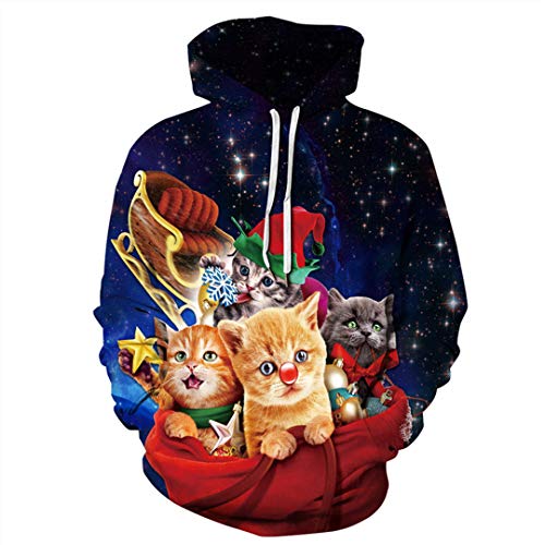 Los Gatos la Nave Espacial Sudaderas Hipster Animal Fresco Sudadera con Capucha Unisex Divertida la Navidad 1 4XL