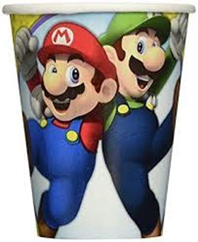 Lote de 24 Vasos de Cartón Infantiles"Super Mario Bros". Vajillas y Cuberterías. Juguetes para Fiestas de Cumpleaños, Bodas, Bautizos y Comuniones.