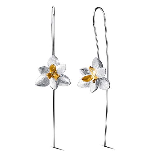 Lotus Fun - Pendientes colgantes de plata de ley 925, colgantes de cristal, con diseño de orquídea elegante, para mujeres y niñas, joyería única hecha a mano