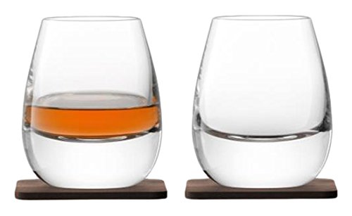 LSA Whisky Islay Internacional Vaso con Posavasos de Nogal, Cristal, Transparente, 250 ml, Juego de 2