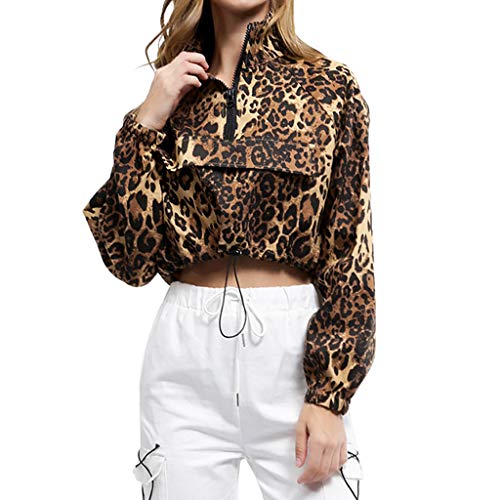 Luckycat Mujeres Tallas Grandes Camisas Ropa Leopardo Blusa con Cremallera Manga Larga Tops