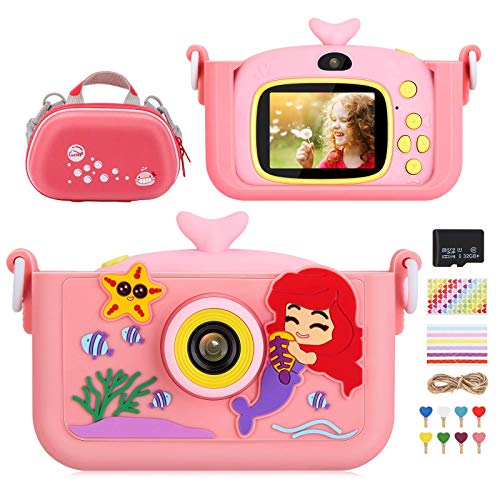 Luclay Cámara Digital para Niños, Selfie Video Cámara Infantil 2.0 Inch 20MP 1080P HD, 32GB TF Tarjeta, Estuche para la Camara, Funda de Silicona, Clips de Foto, Niñas Regalos de cumpleaños (Rosado)