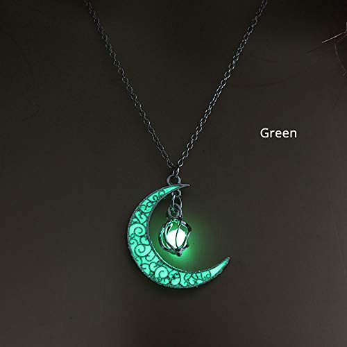 Luna brillante collar joya encanto plata mujer colgante de Halloween hueco luminoso piedra colgante collar regalos,verde