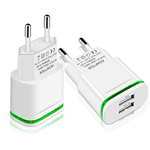 LUOATIP Cargador USB, 2-PACK 2.1A 5V Universal Doble Puertos Corriente Enchufe Movil de Pared Adaptador Replacement for iPhone 11 X Xs/Xs Max XR 8 7 6 6S Plus SE 2020 5S, Samsung S9 S8 S7, Android