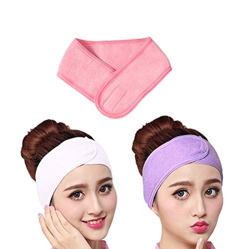 Lurrose 3 piezas de la venda facial componen la venda de la tela de Terry del abrigo de la cabeza con la cinta mágica (rosa púrpura blanco) Lurrose 3 piezas de la venda facial componen la venda de la tela de Terry del abrigo de la cabeza con la cinta mágica (rosa púrpura blanco)