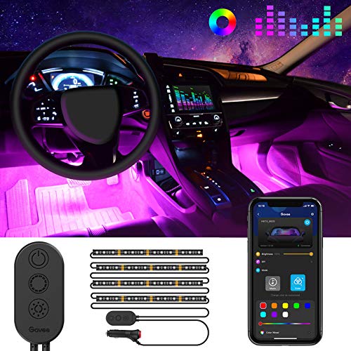 Luz Interior Coche con APP, Govee Tira LED Iluminación Impermeable 48 LED RGB 5050 Música Activada con Controlador para Coche