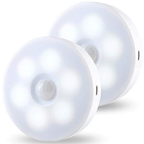 Luz Nocturna, JINPXI Luz Noche LED con Sensor de Movimiento Recargable USB (2 pack) Luz LED Armario Lámpara Nocturna para Habitación de Bebé, Dormitorio ,Escalera, Sótano, Cocina,baño, Garaje Gabinete