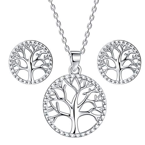 Lydreewam árbol de la Vida Juegos de Joyas Collar Pendientes Conjuntos para Mujer Plata de Ley 925 con Caja de Regalo, Collar Ajustable 40+5cm