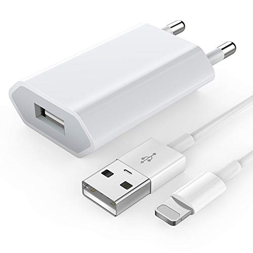 Madream Cargador USB + Cable para iPhone, Cargador Móvil Cargador y Rápida de Cable para iPhone 1M (Blanco)