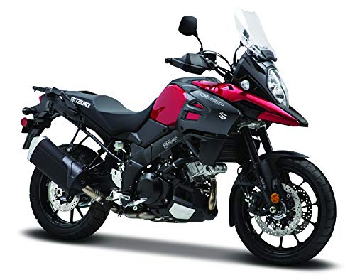 Maisto Suzuki V-Strom - Modelo de Moto a Escala 1:12 con suspensión y Caballete Lateral Plegable, 17 cm, Color Negro y Rojo (5-19130), Rojo y Negro