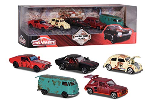 Majorette - Set de 5 coches de metal estilo Vintage Rusty, ruedas giro libre, piezas móviles (Majorette 2052012)