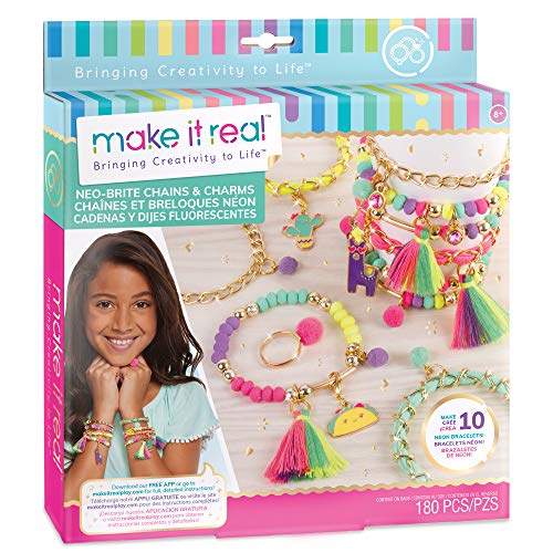 Make It Real-Las Cadenas y los encantos Neo-Brite.Cadena de Oro de Bricolaje Pulsera del Encanto Que Hace el Kit para Las niñas.Artes y Oficios Kit para Crear Pulseras con Cuentas