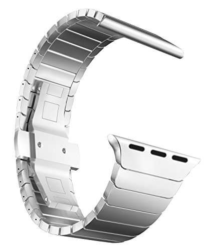 MaKTech Correa de Eslabones de Acero Inoxidable Metal Pulsera Brazalete Compatible con Apple Watch Serie 6/SE/5/4/3 (44mm/42mm,Plata)