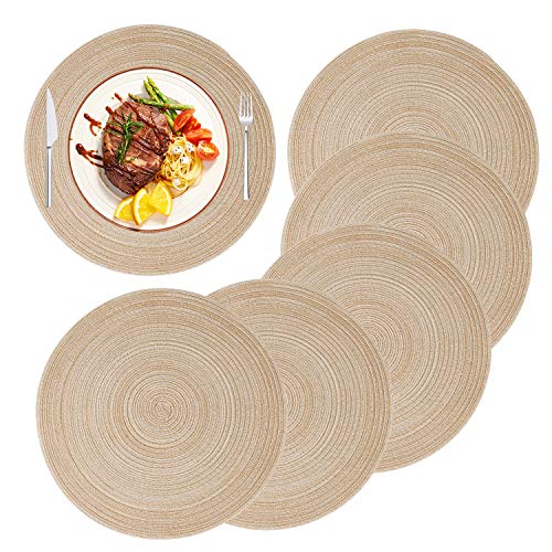 MaoXinTek Manteles Individuales Redondos de Algodón 36cm/14inch Trenzado Antideslizante Salvamanteles Lavables, Alfombrillas de Comedor (Juego de 6) MaoXinTek Manteles Individuales Redondos de Algodón 36cm/14inch Trenzado Antideslizante Salvamanteles Lavables, Alfombrillas de Comedor (Juego de 6)