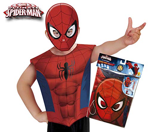 Marvel - Disfraz de Spiderman set de fiesta camiseta + máscara, talla única S-M 3-6 años (Rubie's 620967)