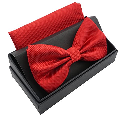 Massi Morino Pajarita con pañuelo en caja de regalo I pajarita hecha de microfibra I moño de diseño ajustable con pañuelo a juego con el color (Rojo)