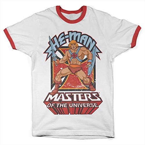 Masters of the Universe Oficialmente Licenciado Man Baseball Ringer Camiseta para Hombre (Blanco-Rojo), Medium