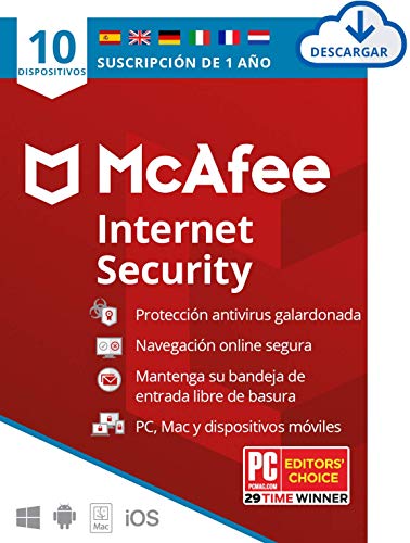 McAfee Internet Security 2021, 10 Dispositivos, 1 Año, Software Antivirus, Manager de Contraseñas, Seguridad Móvil, PC/Mac/Android/iOS, Edición Europea, Código de activación enviado por email McAfee Internet Security 2021, 10 Dispositivos, 1 Año, Software Antivirus, Manager de Contraseñas, Seguridad Móvil, PC/Mac/Android/iOS, Edición Europea, Código de activación enviado por email