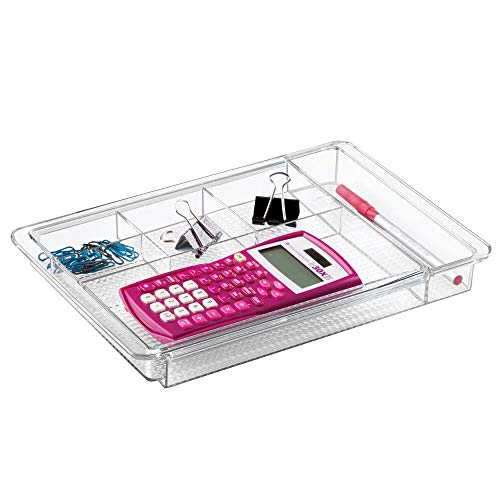 mDesign Organizador de escritorio extensible – Útil bandeja de oficina para mesa de despacho o cajón – Con divisiones para marcadores, notas adhesivas, clips, etc. – Ampliable hasta 47 cm de ancho