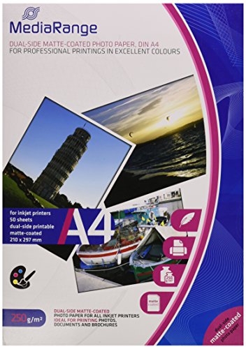 Media Range MRINK112 Papel fotográfico A4, 250 g, blanco, 50 Hojas mate en ambos lados Media Range MRINK112 Papel fotográfico A4, 250 g, blanco, 50 Hojas mate en ambos lados