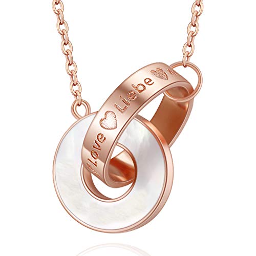 MEGA CREATIVE JEWELRY Colgante Anillos Entrelazados Amor para Mujer Oro Rosa con Nácar