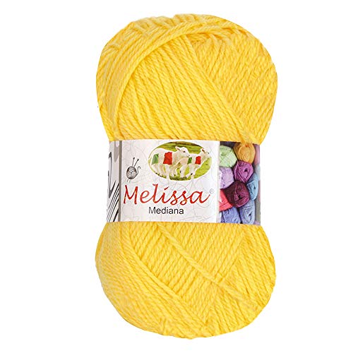 Melissa Hilo 100% Acrilico Ovillo de Lana (200m 100g * 1=50g * 2) Premium para DIY Tejer y Ganchillo, Certificado OEKO-TEX Standard 100,Agujas Talla 4(1/2)-5,Amarillo 9,Enviado desde Europa