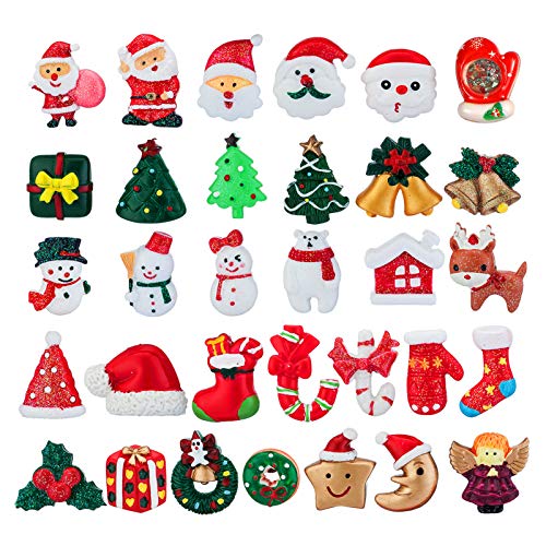 MELLIEX 32 Piezas Mini Adornos de Navidad, Resina Figuras en Miniatura Navideños árbol de Navidad Papá Noel ángel para Regalo, Calendario de Adviento, Tarjetas de Felicitación