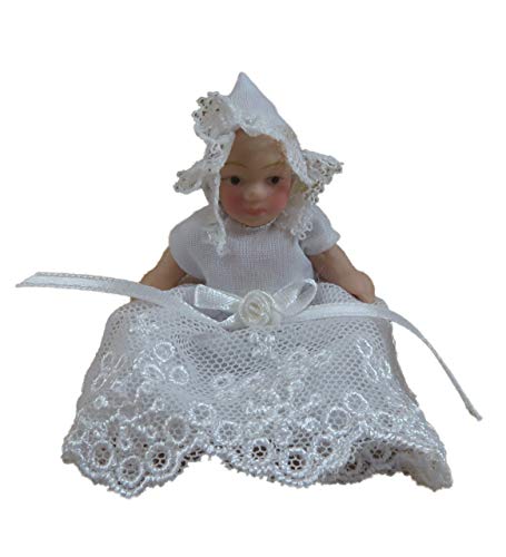Melody Jane Casa de Muñecas Bebé en Blanco Encaje Vestido Y Capó Miniatura 1:12 Porcelana Personas