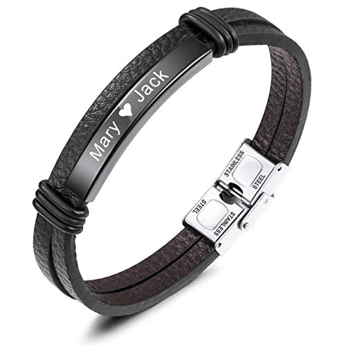 MeMeDIY Pulsera con Nombre Pulseras Personalizadas para Mujeres Pulseras Personalizadas para Niños Hombres Niñas Acero Inoxidable Grabado de Cuero Genuino Brazalete Trenzado (Negro Etiqueta) MeMeDIY Pulsera con Nombre Pulseras Personalizadas para Mujeres Pulseras Personalizadas para Niños Hombres Niñas Acero Inoxidable Grabado de Cuero Genuino Brazalete Trenzado (Negro Etiqueta)