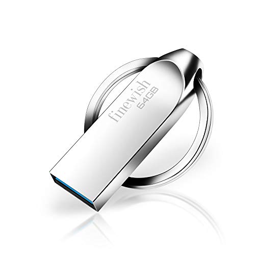 Memoria USB 64gb 3.0, Metal Pendrive 64 GB USB 3.0 Flash Drive Impermeable USB Stick 64gb con Llavero para Computadoras, Tabletas Almacenamiento DE Datos Externo (Plata)