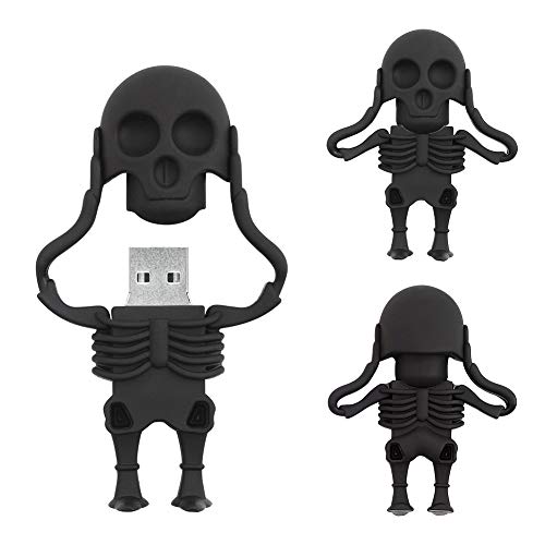 Memoria USB de 32 GB, Memory Stick en Forma de Esqueleto de Dibujos Animados, BorlterClamp Unidad de Memoria USB Cool Drive Pen, Regalos Increíbles, Negro