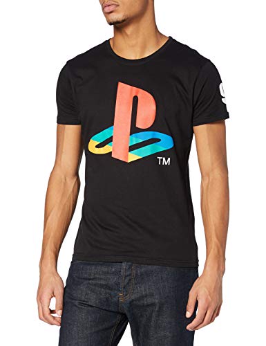 Meroncourt Sony Playstation Classic Logo and Colours Camiseta, Negro (Black), X-Large para Hombre