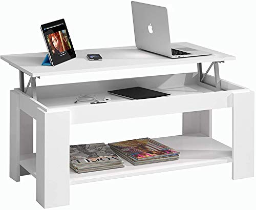 Mesa de Centro con revistero Blanco Artik para Mesa de Centro Mueble de salón, tamaño: 102 cm (Largo) x 43/54 cm (Alto) x 50 cm (Fondo)