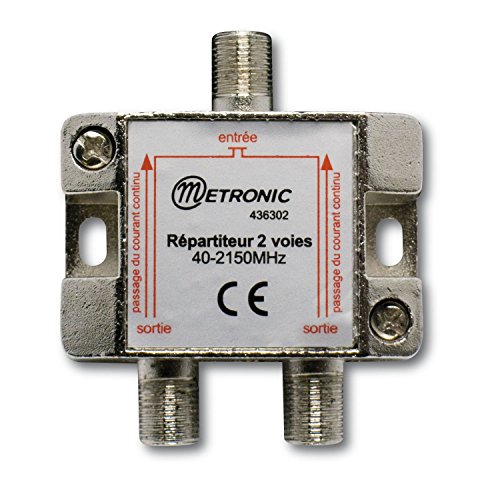 Metronic 436302 - Repartidor de señal TV metálico blindado 2 salidas con toma F, plateado Metronic 436302 - Repartidor de señal TV metálico blindado 2 salidas con toma F, plateado