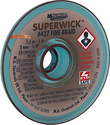 MG Chemicals 427 Trenza para desoldar Super Wick con fundente RMA, 5 'de largo x 0.125"de ancho