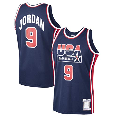 Michael Basketball Jersey Jordan Traning Jersey USA Outdoor Basketball Sports Home #9 Dream Team Jersey Navy - Icon Edition-M