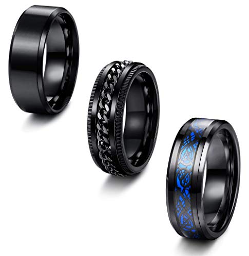 Milacolato 3Pcs Acero Inoxidable Anillos Hombres Anillos Cadena Giratorios Patrón de Dragón Bordes Biselados Anillos Celtas Anillo Boda Anillo Set 8 mm Ancho Milacolato 3Pcs Acero Inoxidable Anillos Hombres Anillos Cadena Giratorios Patrón de Dragón Bordes Biselados Anillos Celtas Anillo Boda Anillo Set 8 mm Ancho