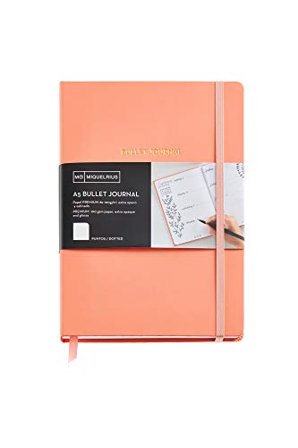 Miquelrius - Cuaderno bonito de notas, cubierta rígida de papel vinílico, tamaño A5 148 x 210 mm, 192 páginas punteadas Dots de 100 g/m², color melocotón